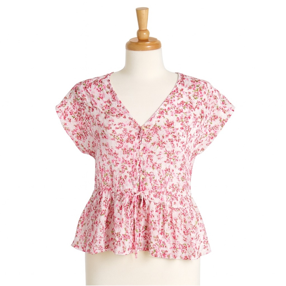 Time and Tru Floral Blouse - Red and White